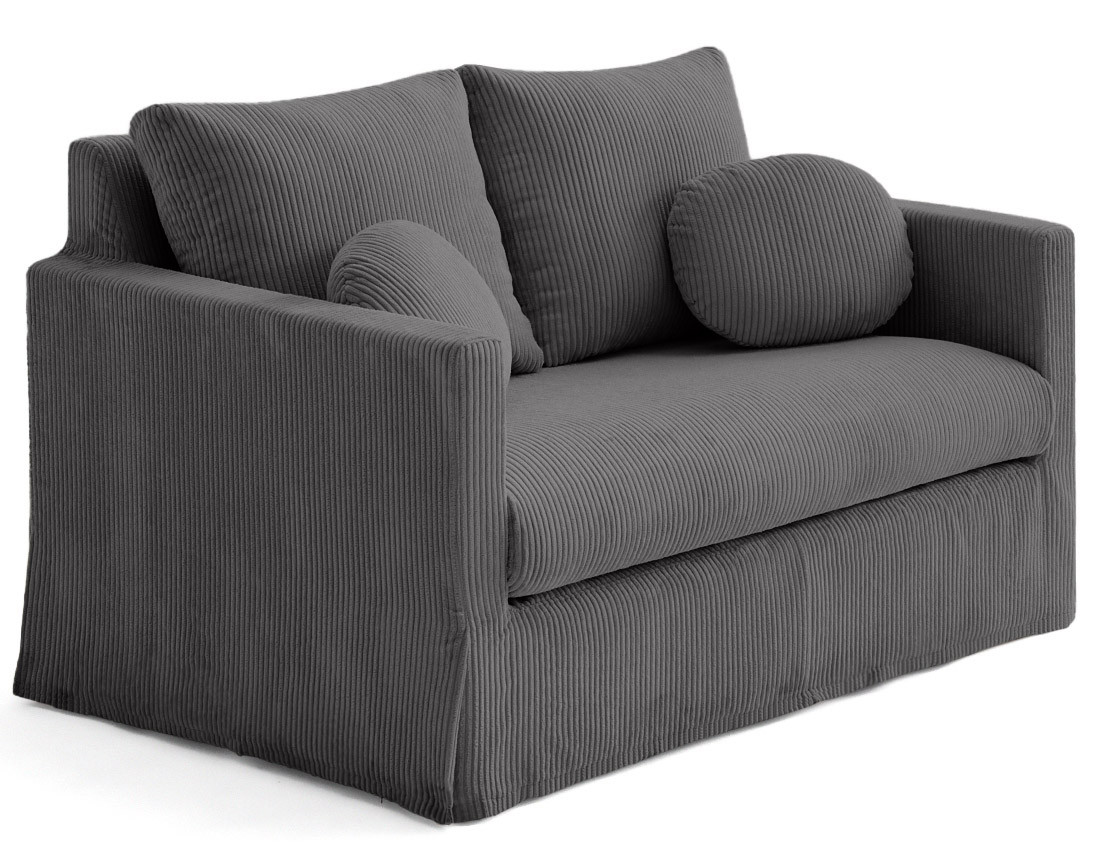 Canapé droit déhoussable 2 places en velours côtelé Serena