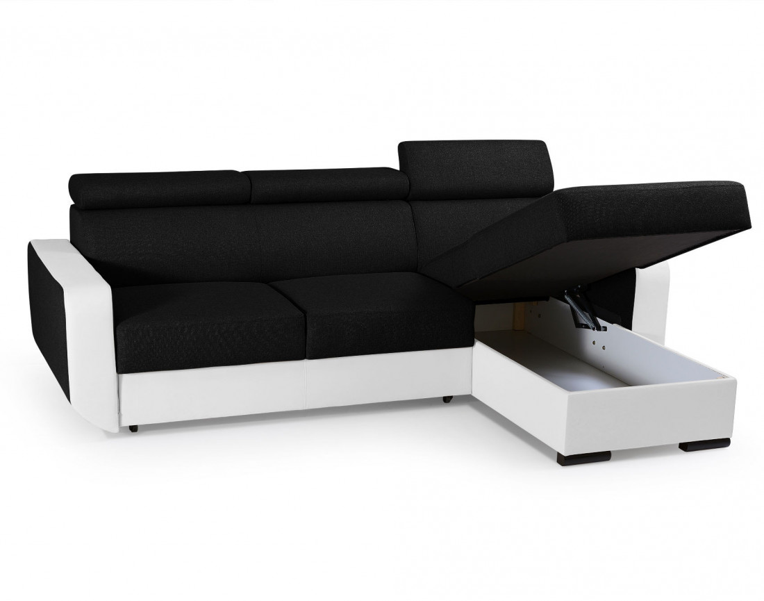 Dustin - Canapé d'angle réversible - 4 places - Convertible avec coffre - Têtières réglables