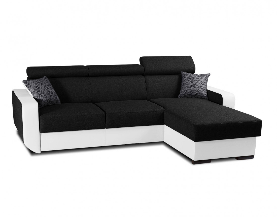Dustin - Canapé d'angle réversible - 4 places - Convertible avec coffre - Têtières réglables