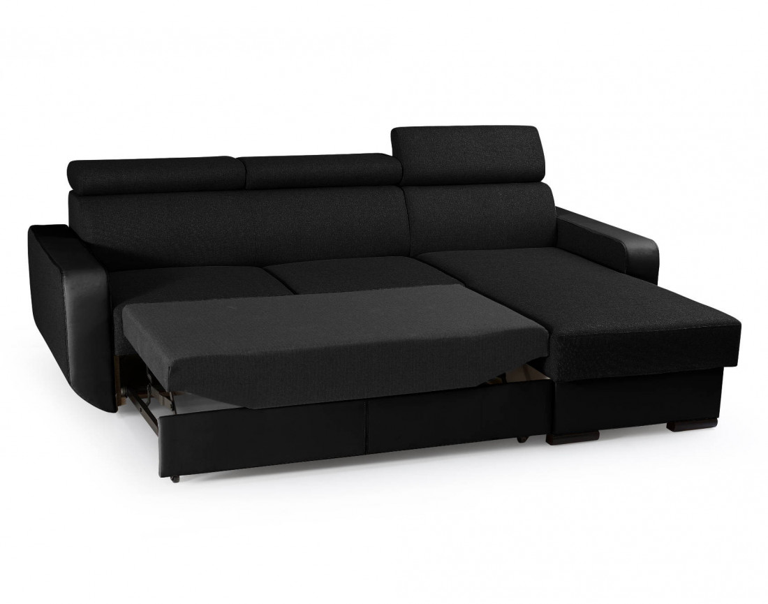 Dustin - Canapé d'angle réversible - 4 places - Convertible avec coffre - Têtières réglables