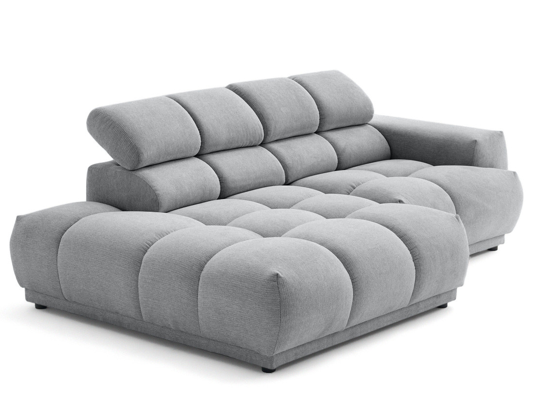 Canapé d'angle gauche 3 places avec têtières réglables en tissu texturé Matera