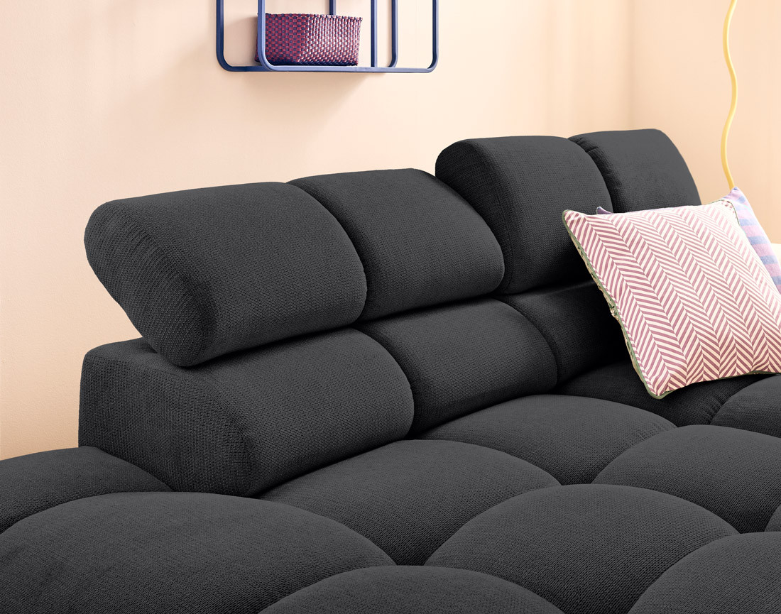 Canapé d'angle gauche 3 places avec têtières réglables en tissu texturé Matera