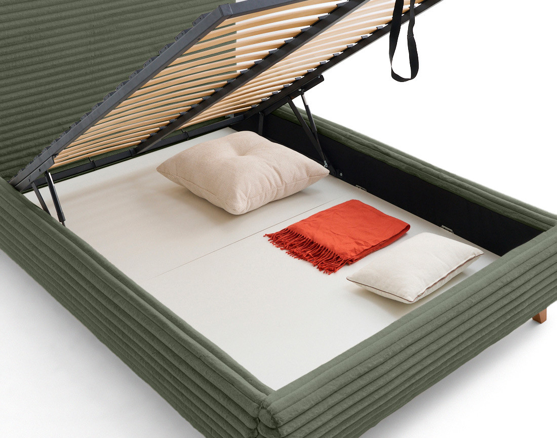 Lit coffre 140x200 cm sommier inclus fausse fourrure côtelé Cristal