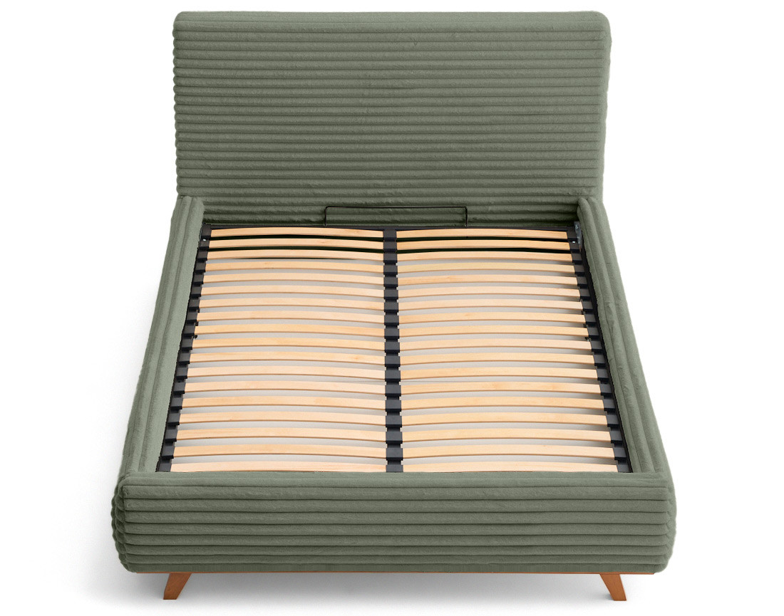 Lit coffre 140x200 cm sommier inclus fausse fourrure côtelé Cristal