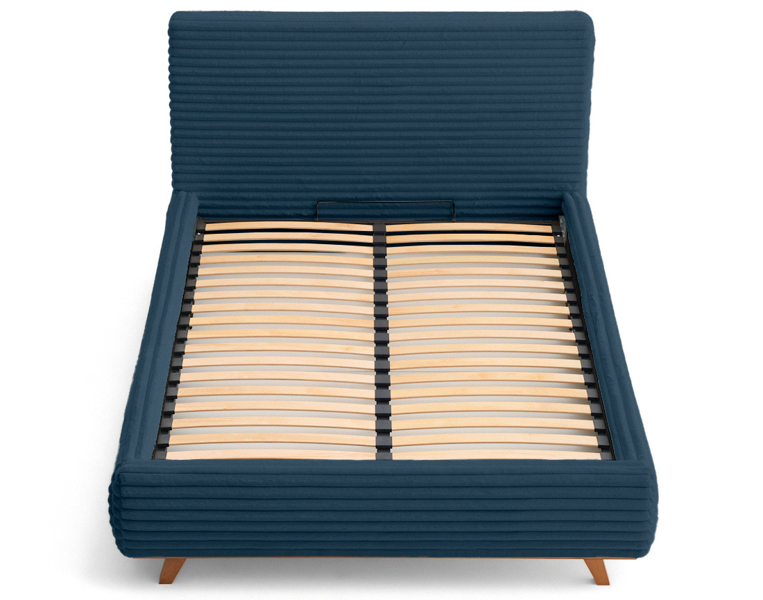 Lit coffre 140x200 cm sommier inclus fausse fourrure côtelé Cristal