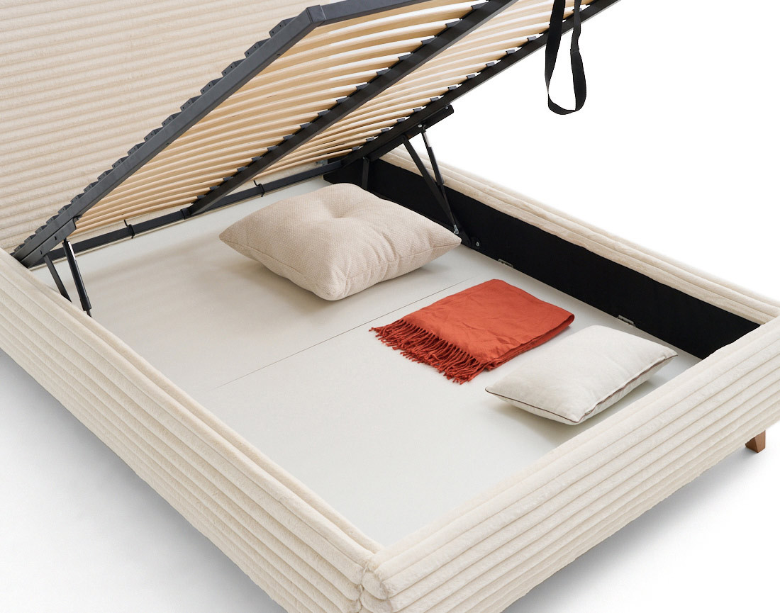 Lit coffre 160x200 sommier inclus fausse fourrure côtelé Cristal