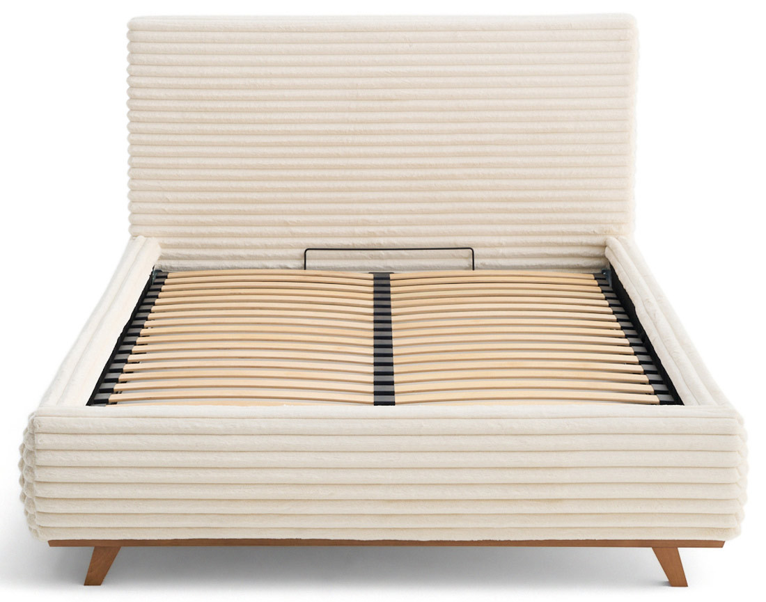 Lit coffre 180x200 sommier inclus fausse fourrure côtelé Cristal