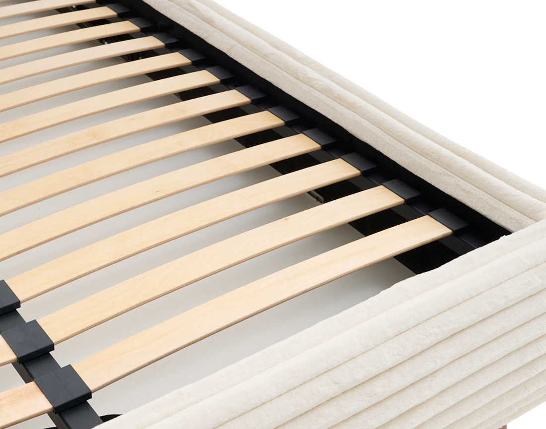 Lit coffre avec bout de lit 140x200 sommier inclus fausse fourrure côtelé Cristal