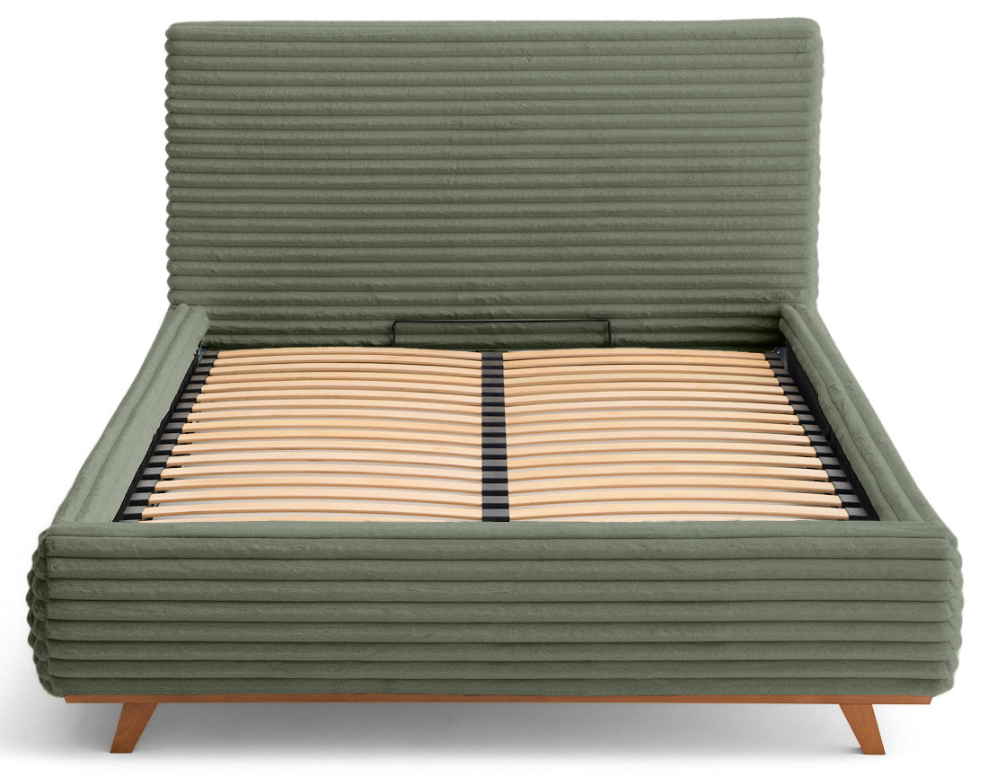 Lit coffre avec bout de lit 140x200 sommier inclus fausse fourrure côtelé Cristal