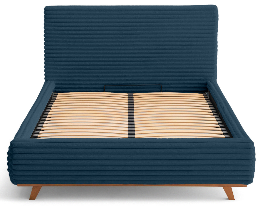 Lit coffre avec bout de lit 140x200 sommier inclus fausse fourrure côtelé Cristal