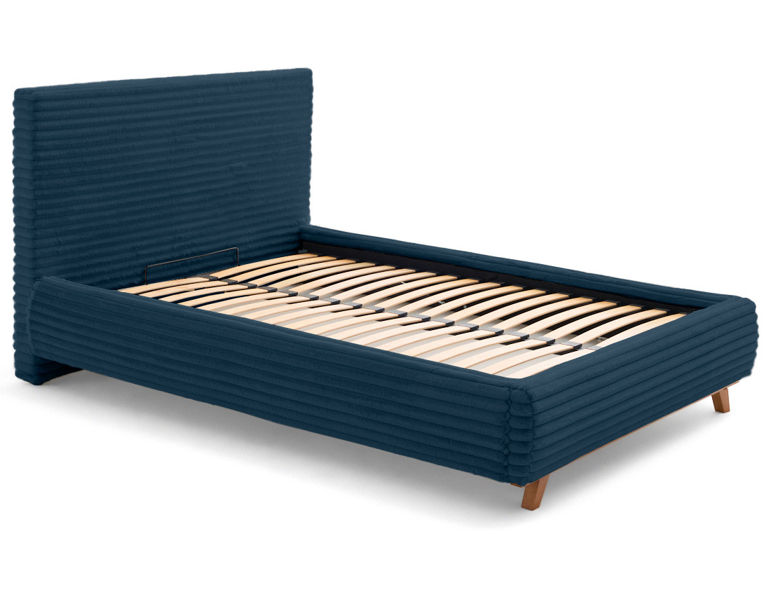 Lit coffre avec bout de lit 140x200 sommier inclus fausse fourrure côtelé Cristal