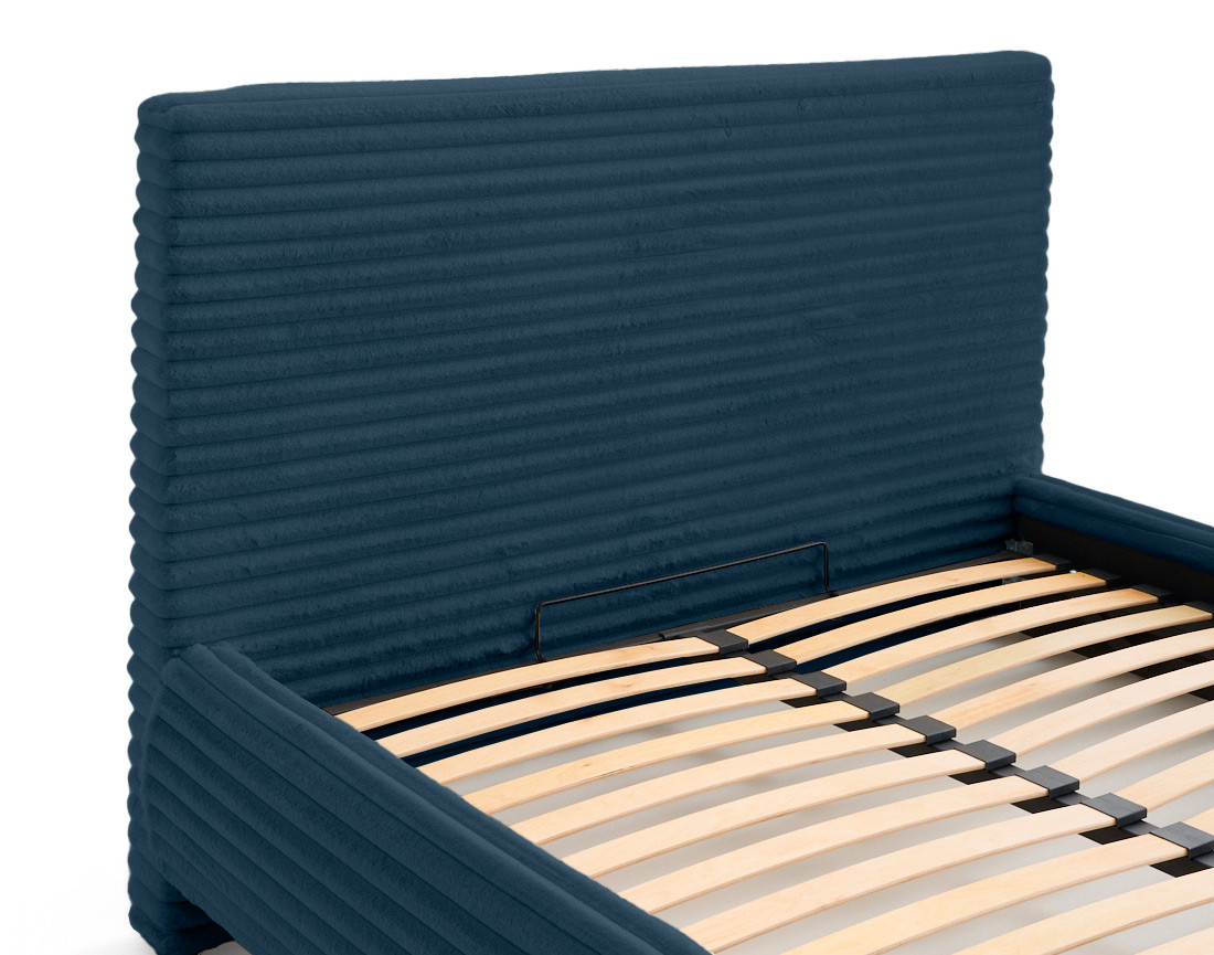 Lit coffre avec bout de lit 140x200 sommier inclus fausse fourrure côtelé Cristal