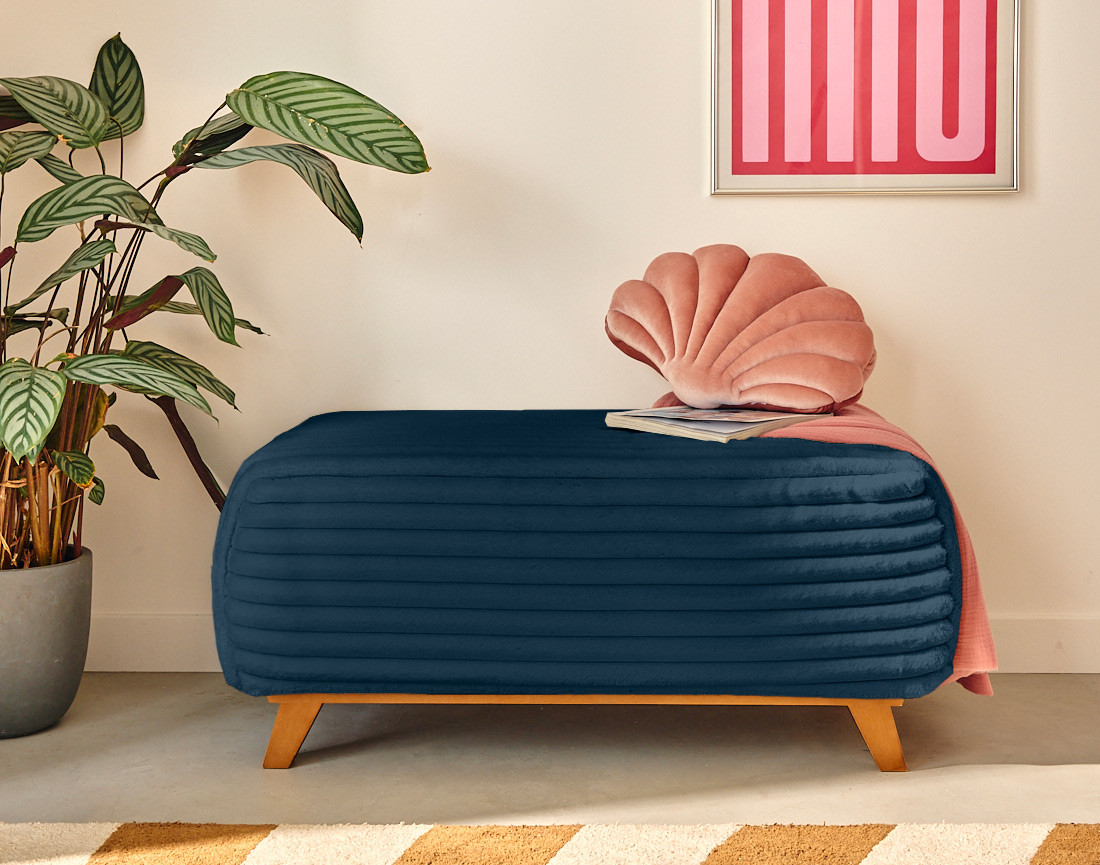 Lit coffre avec bout de lit 140x200 sommier inclus fausse fourrure côtelé Cristal