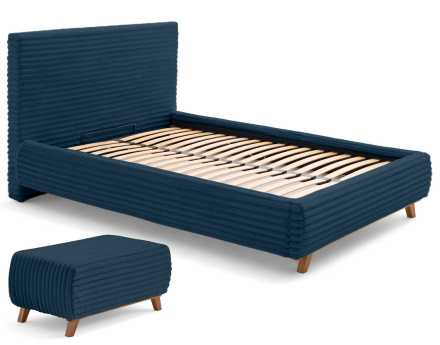 Lit coffre avec bout de lit 160x200 cm sommier inclus fausse fourrure côtelé Cristal