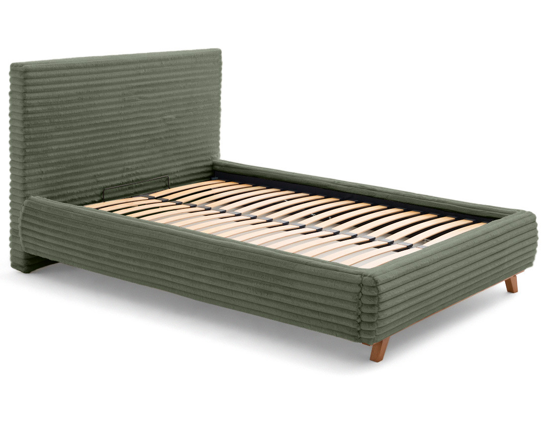 Lit coffre avec bout de lit 160x200 cm sommier inclus fausse fourrure côtelé Cristal