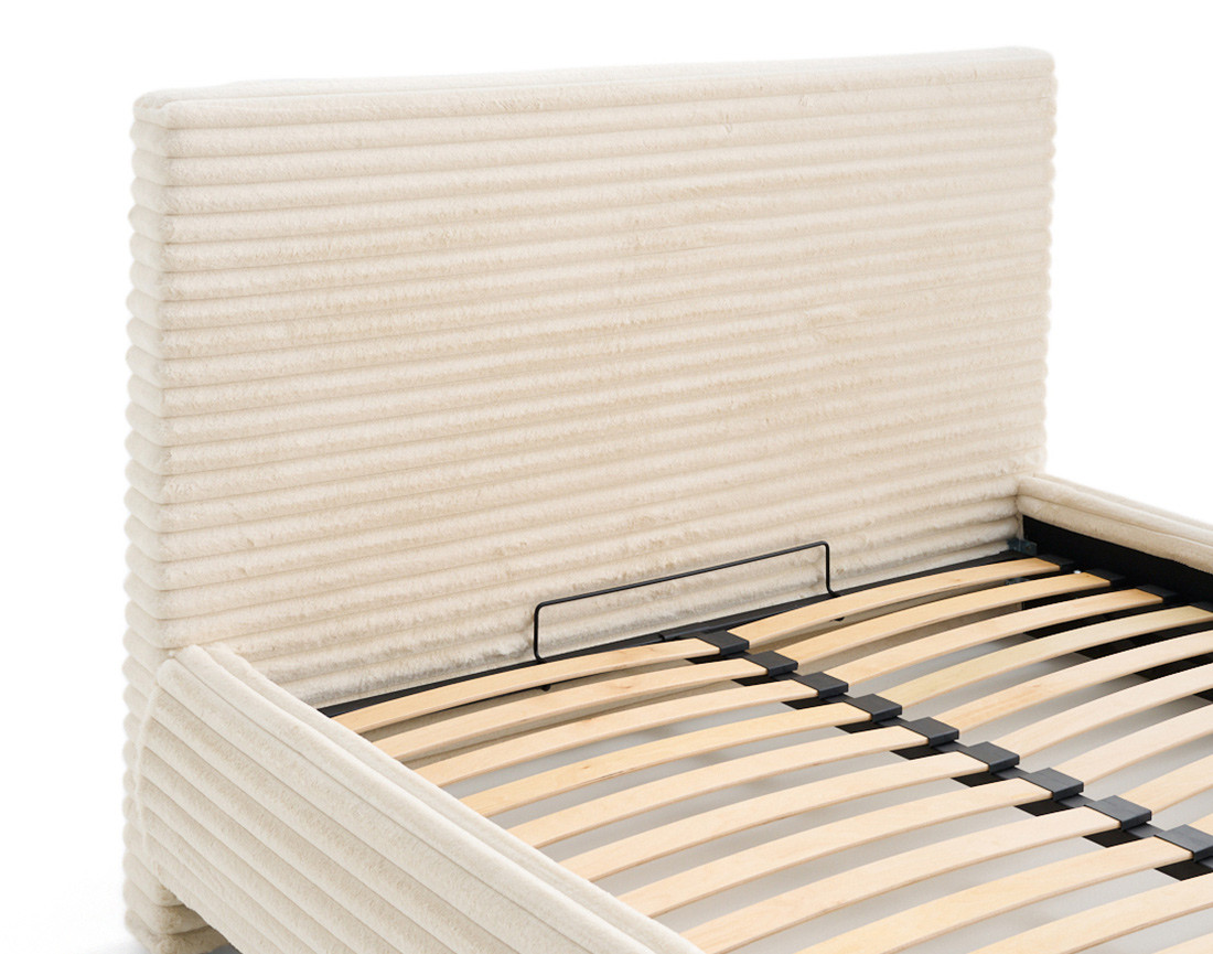 Lit coffre avec bout de lit 160x200 cm sommier inclus fausse fourrure côtelé Cristal