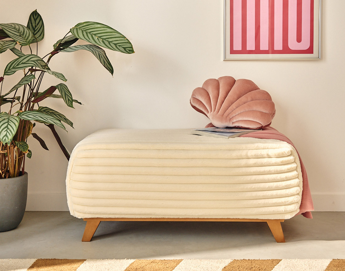 Lit coffre avec bout de lit 160x200 cm sommier inclus fausse fourrure côtelé Cristal