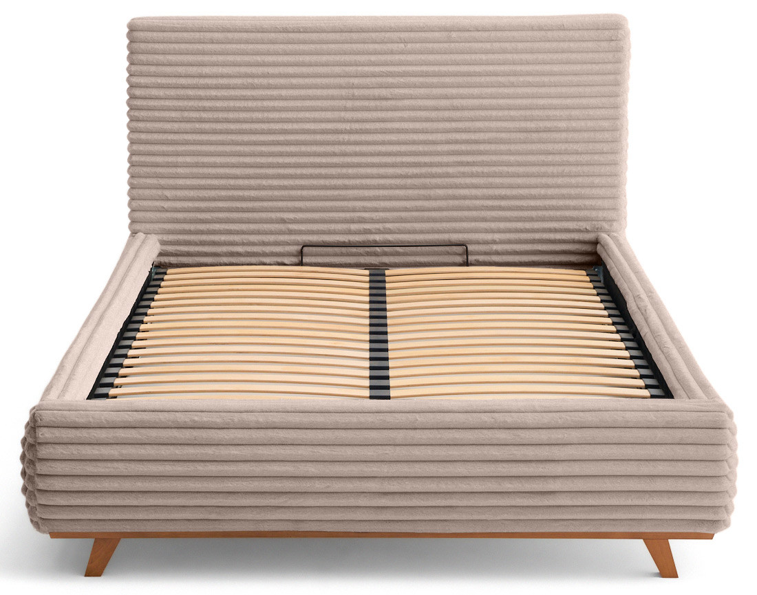 Lit coffre avec bout de lit 160x200 cm sommier inclus fausse fourrure côtelé Cristal