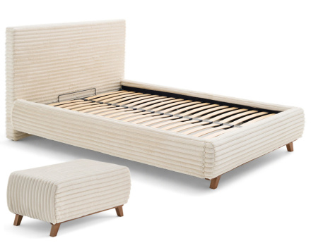 Lit coffre avec bout de lit 180x200 cm sommier inclus fausse fourrure côtelé Cristal