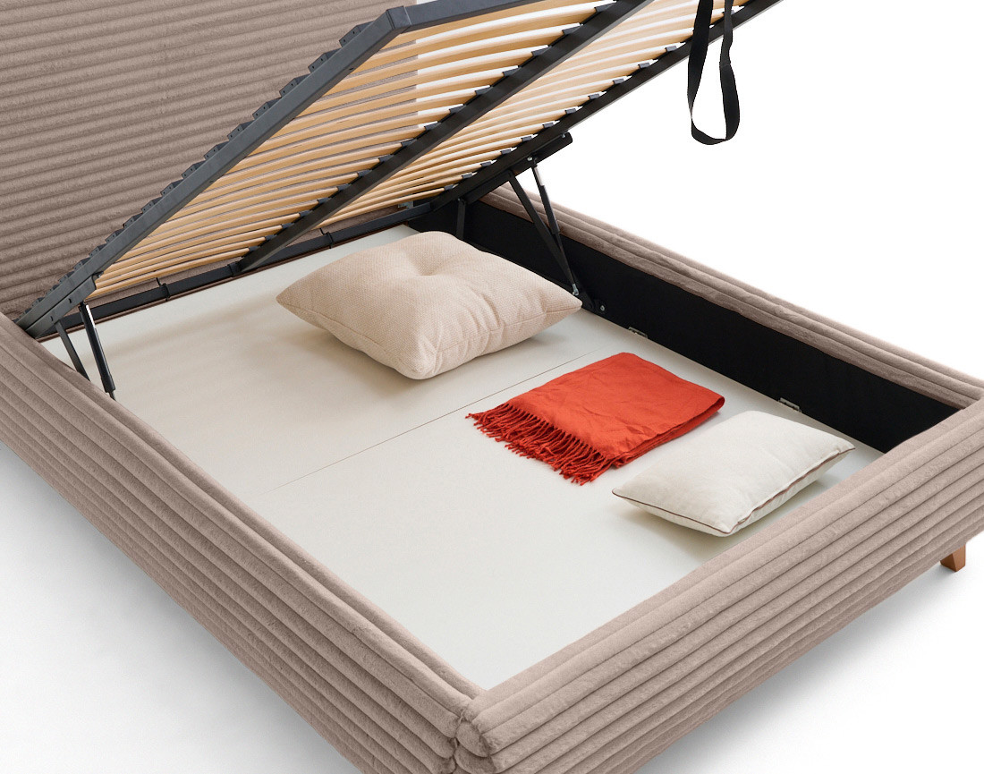 Lit coffre avec bout de lit 180x200 cm sommier inclus fausse fourrure côtelé Cristal