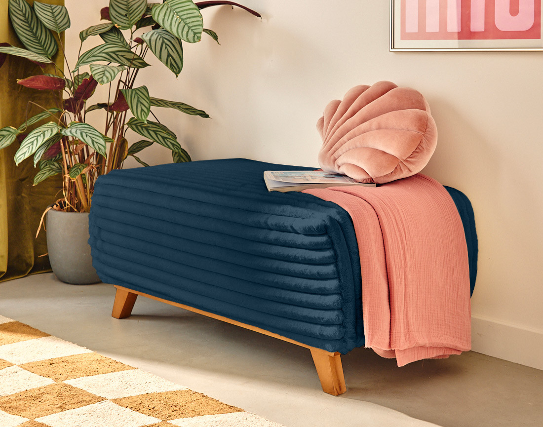 Lit coffre avec bout de lit 180x200 cm sommier inclus fausse fourrure côtelé Cristal