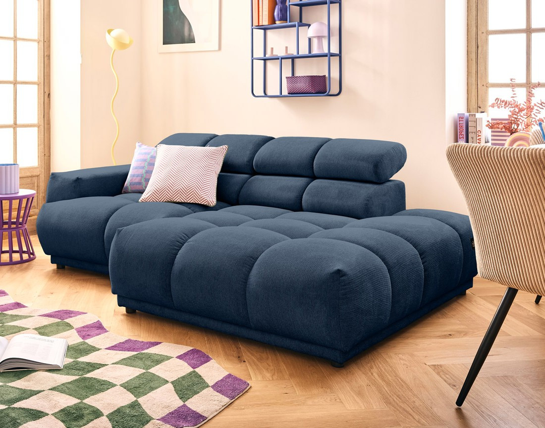 Canapé d'angle droit 3 places avec têtières réglables en tissu texturé Matera