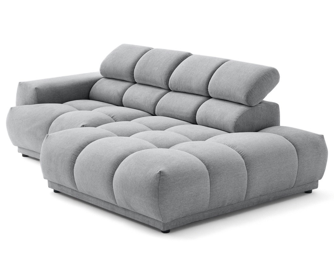 Canapé d'angle droit 3 places avec têtières réglables en tissu texturé Matera