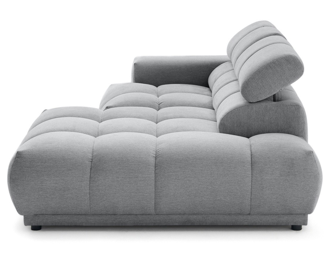 Canapé d'angle droit 3 places avec têtières réglables en tissu texturé Matera