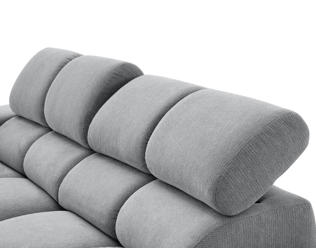 Canapé d'angle droit 3 places avec têtières réglables en tissu texturé Matera