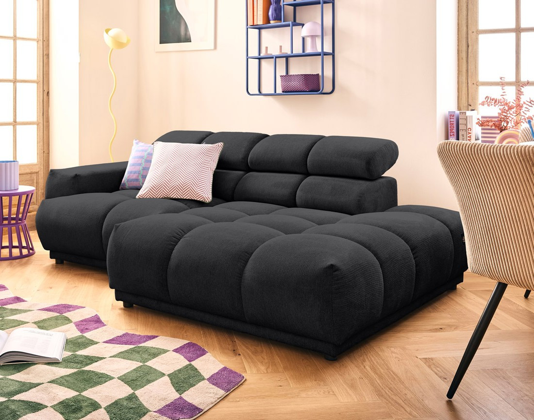 Canapé d'angle droit 3 places avec têtières réglables en tissu texturé Matera