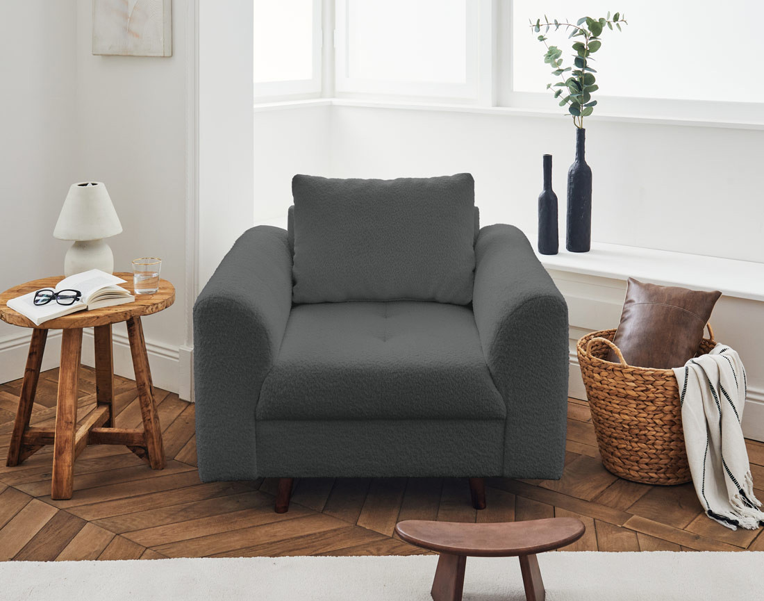 Fauteuil en tissu bouclette Rune