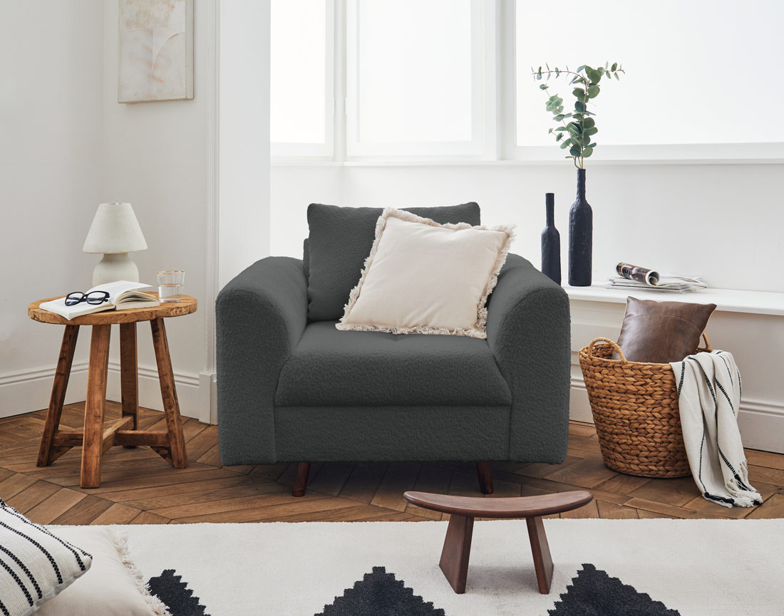 Fauteuil en tissu bouclette Rune