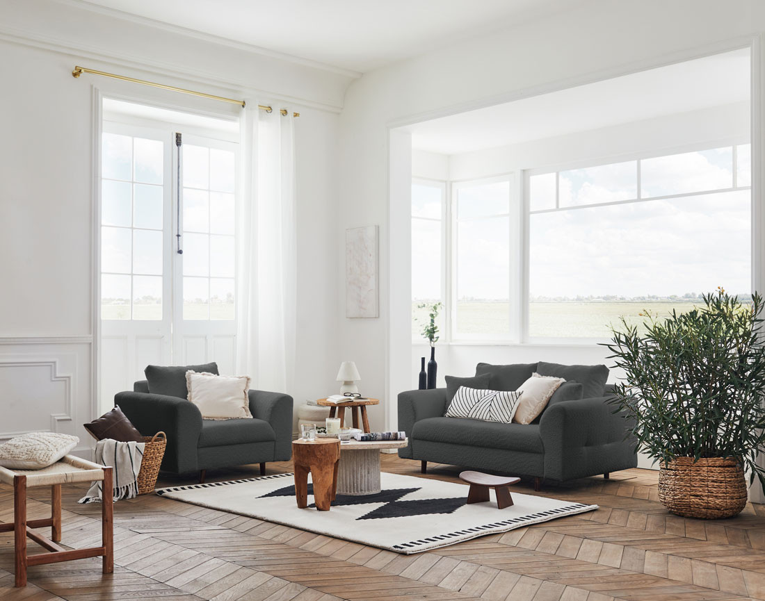 Fauteuil en tissu bouclette Rune