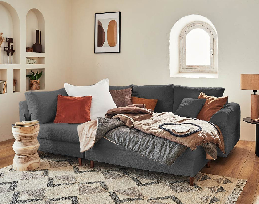 Pouf modulable en tissu bouclette Rune