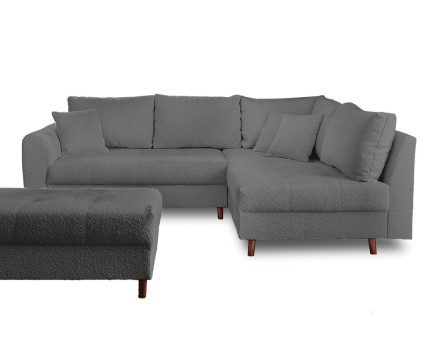Canapé d'angle droit 4 places avec pouf d'appoint en tissu bouclette Rune