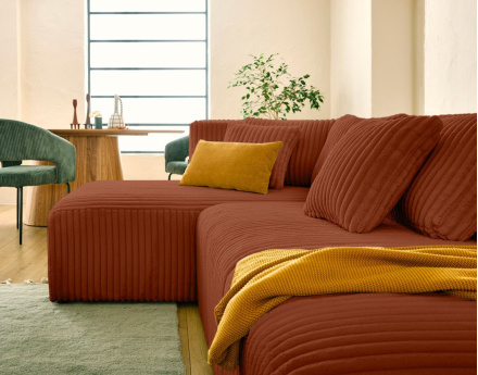 Canapé modulable d'angle gauche 4 places en velours côtelé grosses côtes Victoire