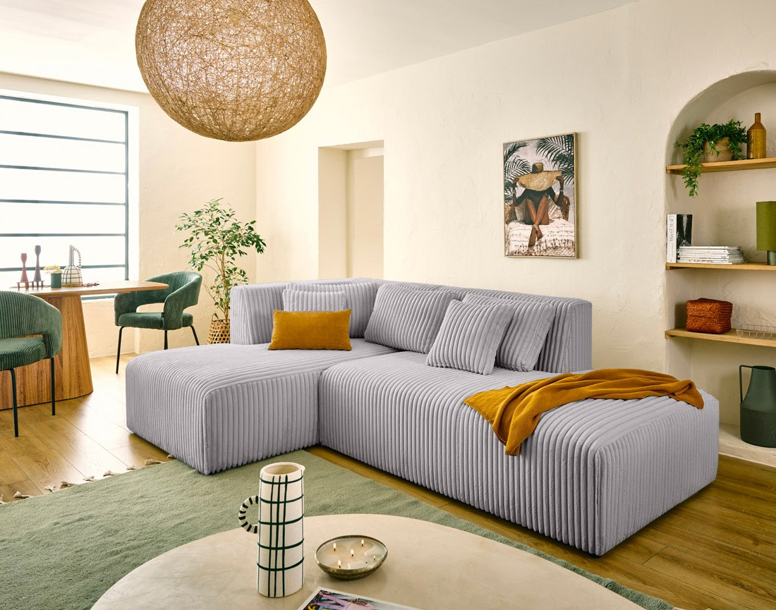 Canapé modulable d'angle gauche 4 places en velours côtelé grosses côtes Victoire