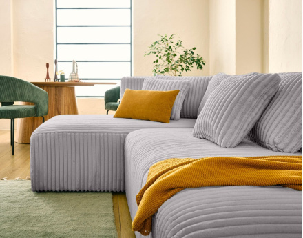 Canapé modulable d'angle gauche 4 places en velours côtelé grosses côtes Victoire