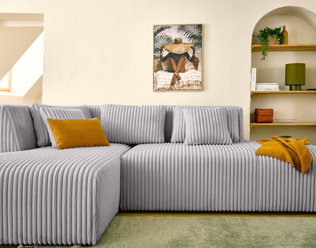 Canapé modulable d'angle gauche 4 places en velours côtelé grosses côtes Victoire