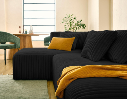 Canapé modulable d'angle gauche 4 places en velours côtelé grosses côtes Victoire