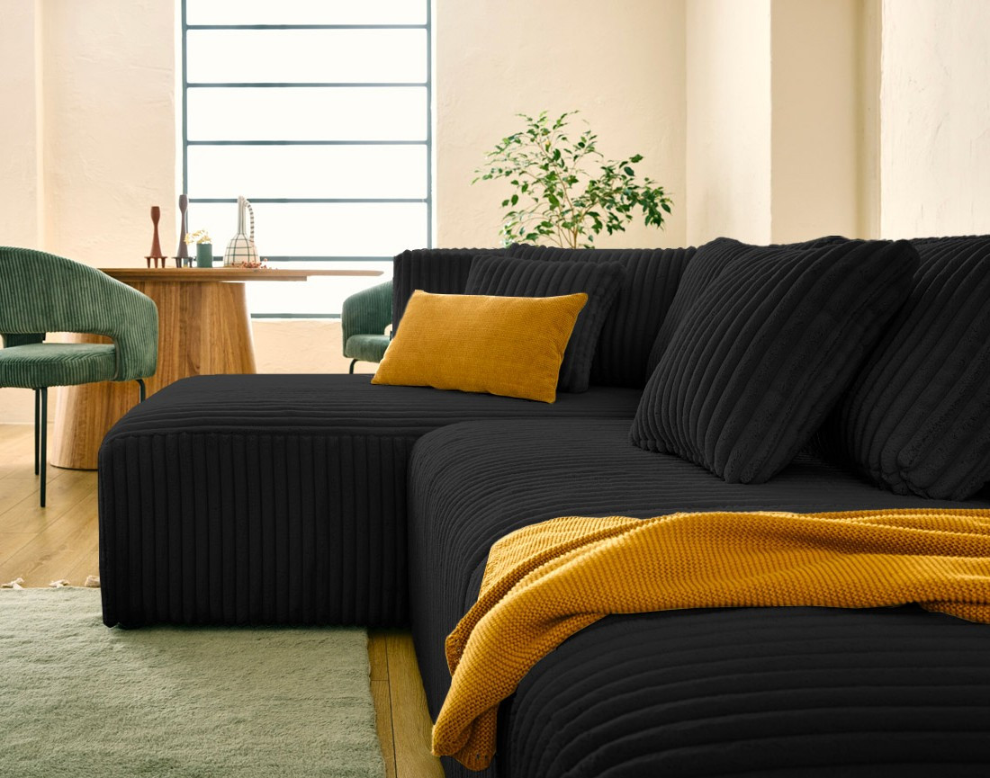 Canapé modulable d'angle gauche 4 places en velours côtelé grosses côtes Victoire