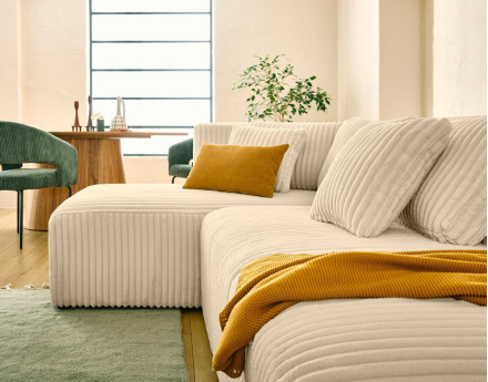 Canapé modulable d'angle gauche 4 places en velours côtelé grosses côtes Victoire