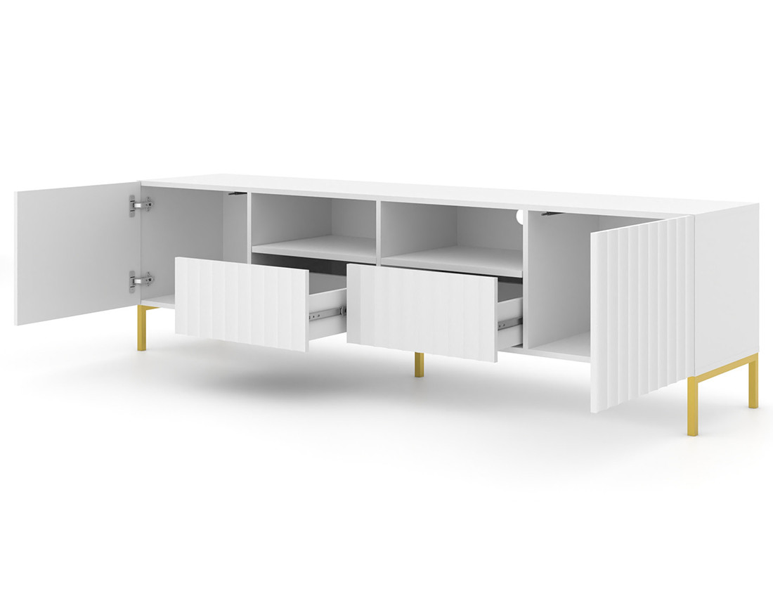 Meuble TV pieds dorés 2 tiroirs 200 cm Lara