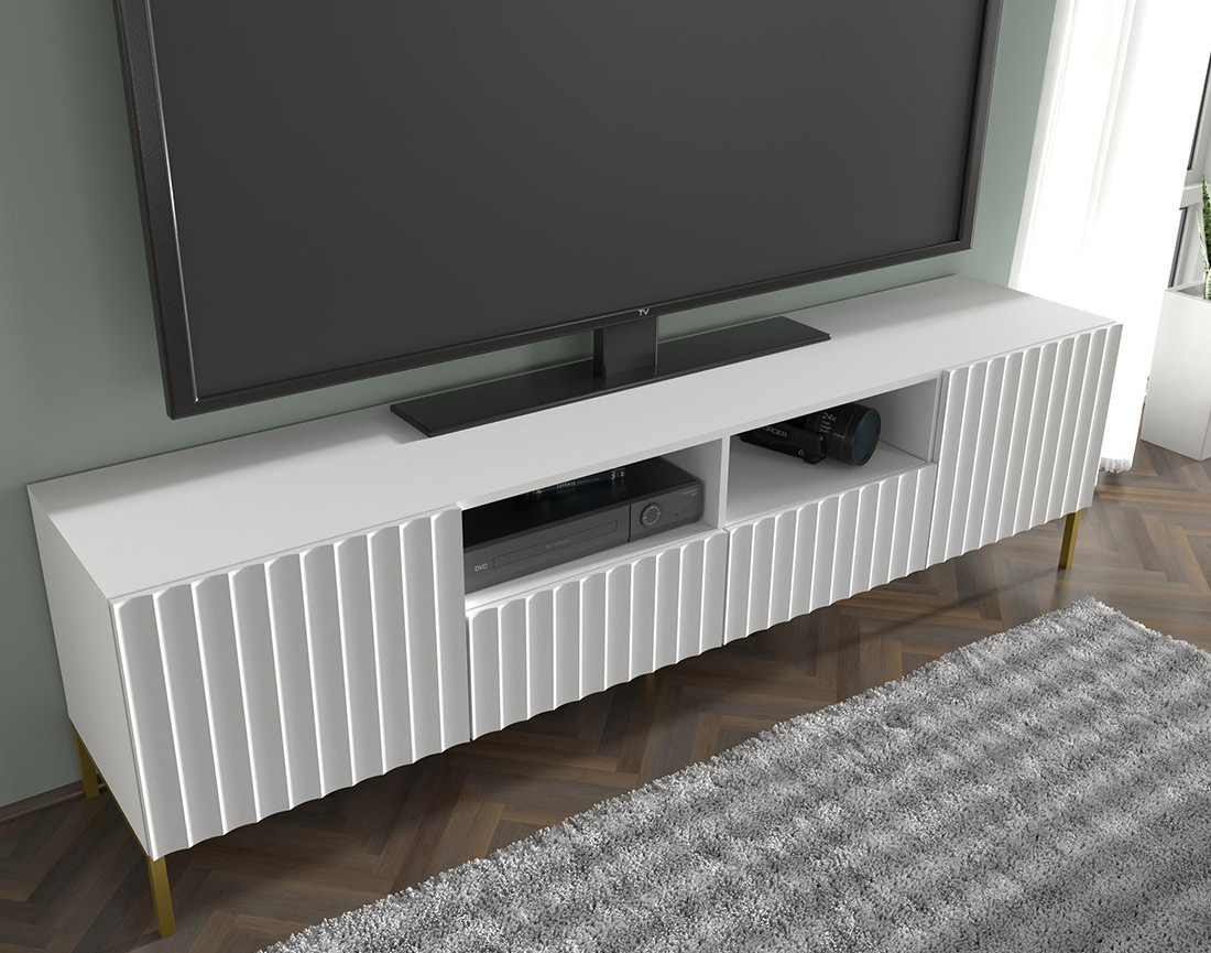 Meuble TV pieds dorés 2 tiroirs 200 cm Lara