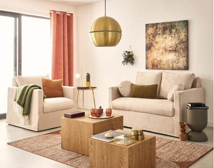 Canapé droit déhoussable 2 places en velours Serena