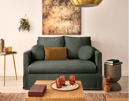 Canapé droit déhoussable 2 places en velours Serena