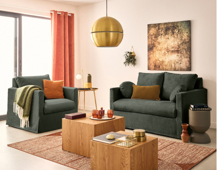 Canapé droit déhoussable 2 places en velours Serena