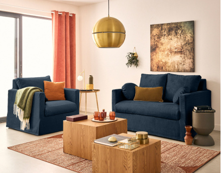 Canapé droit déhoussable 2 places en velours Serena