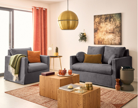 Canapé droit déhoussable 2 places en velours Serena