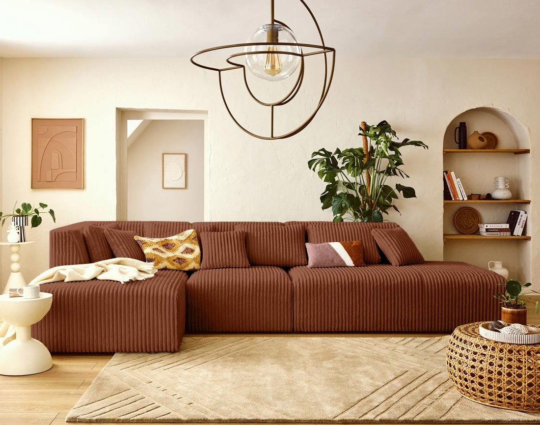 Module d'assise méridienne gauche en velours côtelé grosses côtes Victoire